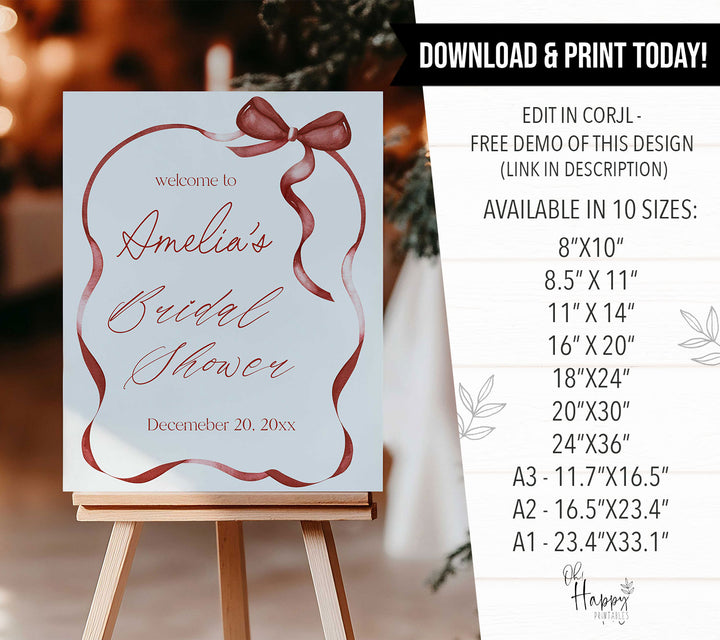 Red Bow Bridal Shower Welcome Sign