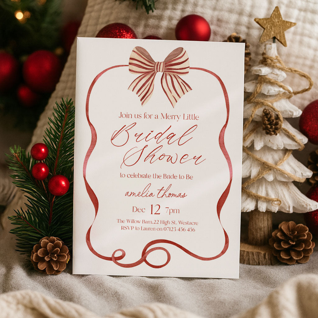Red Striped Bow Bridal Shower Invitation
