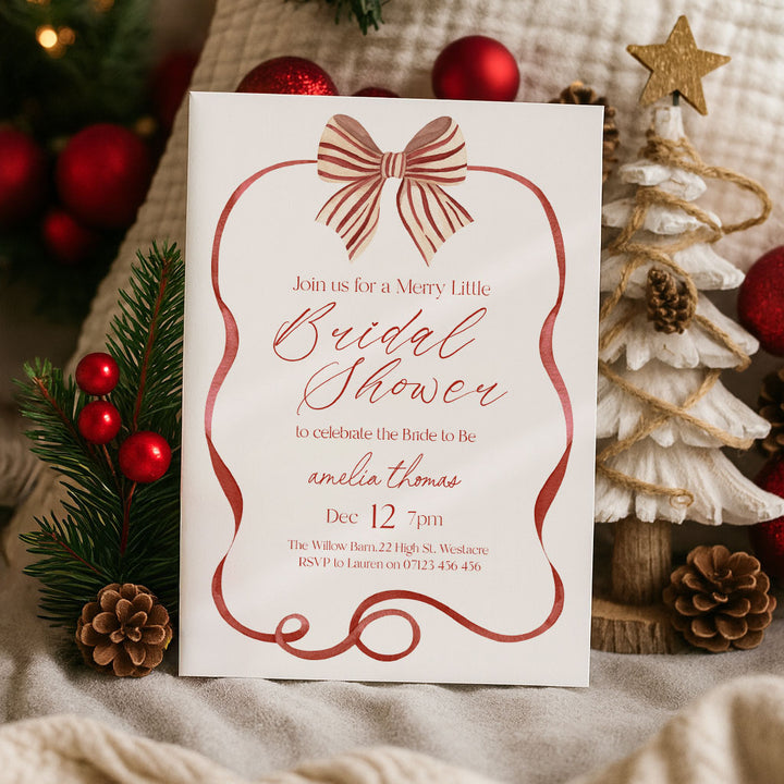Red Striped Bow Bridal Shower Invitation