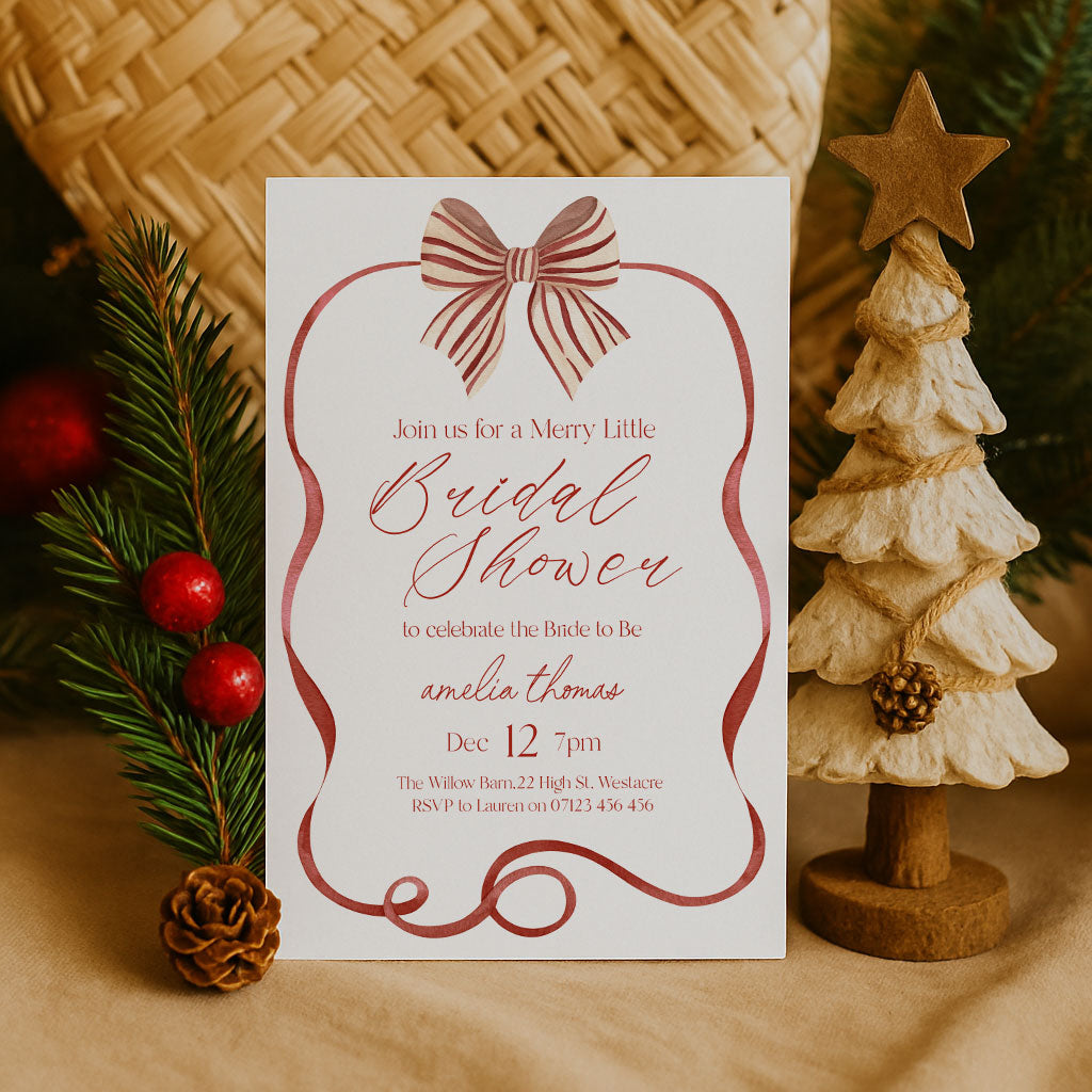 Red Striped Bow Bridal Shower Invitation
