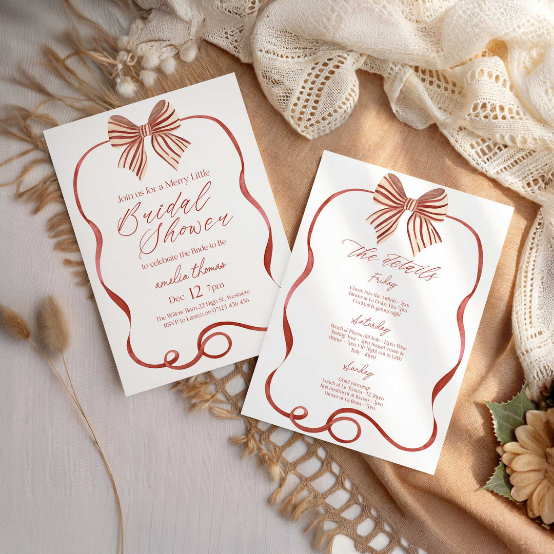 Red Striped Bow Bridal Shower Invitation