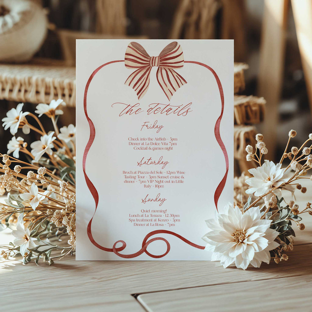 Red Striped Bow Bridal Shower Invitation