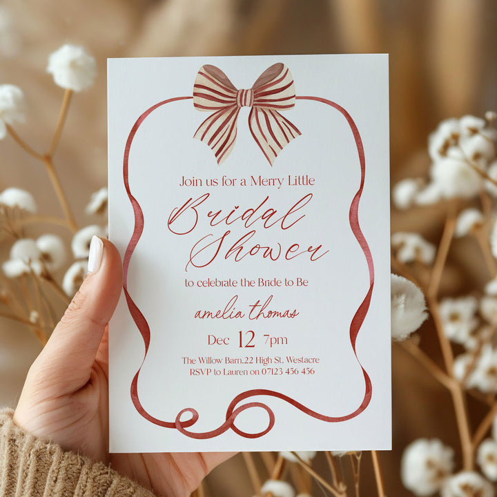 Red Striped Bow Bridal Shower Invitation