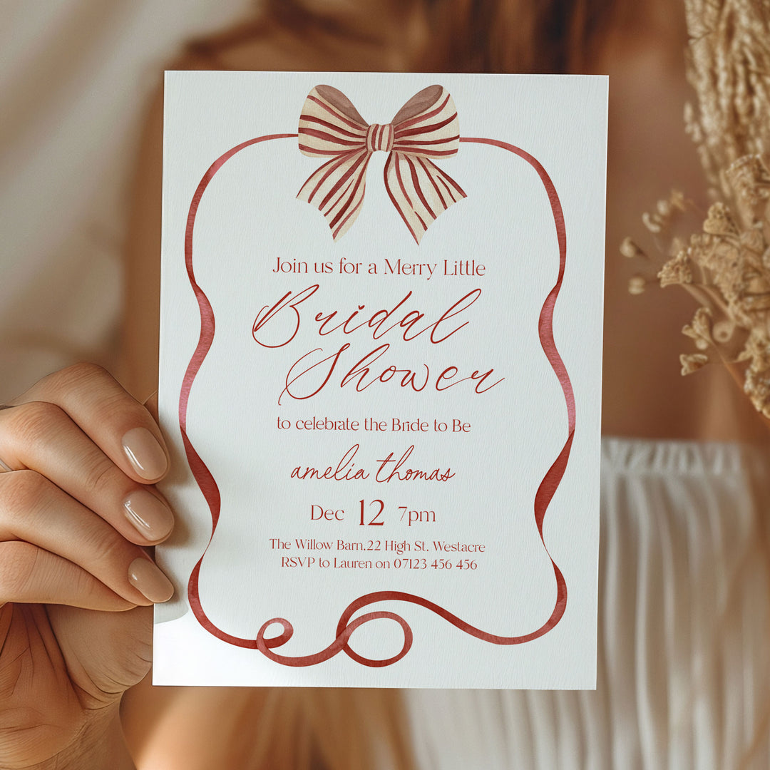 Red Striped Bow Bridal Shower Invitation