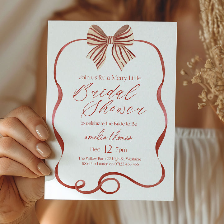Red Striped Bow Bridal Shower Invitation