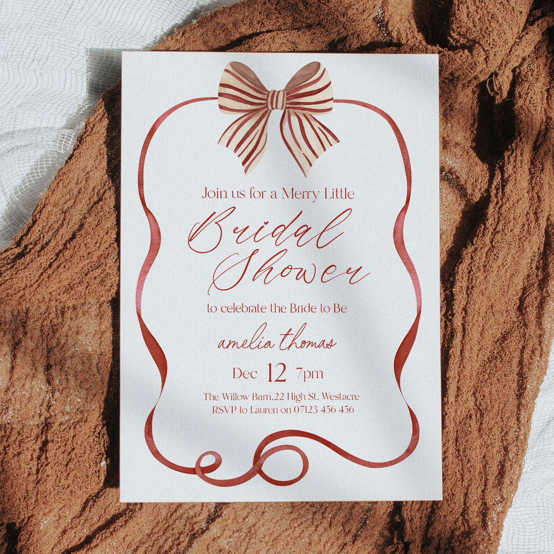 Red Striped Bow Bridal Shower Invitation