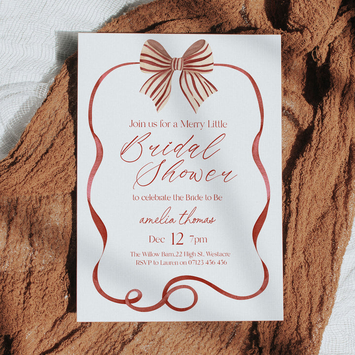 Red Striped Bow Bridal Shower Invitation