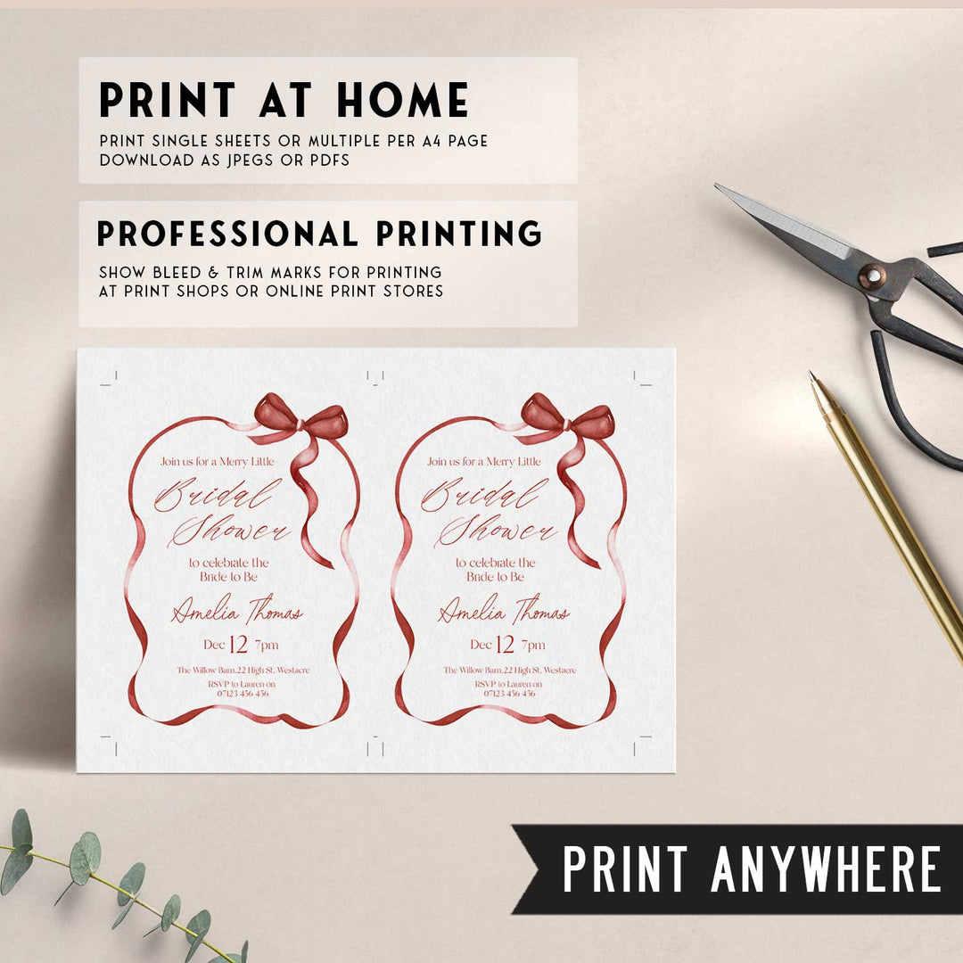Red Bow Bridal Shower Invitation