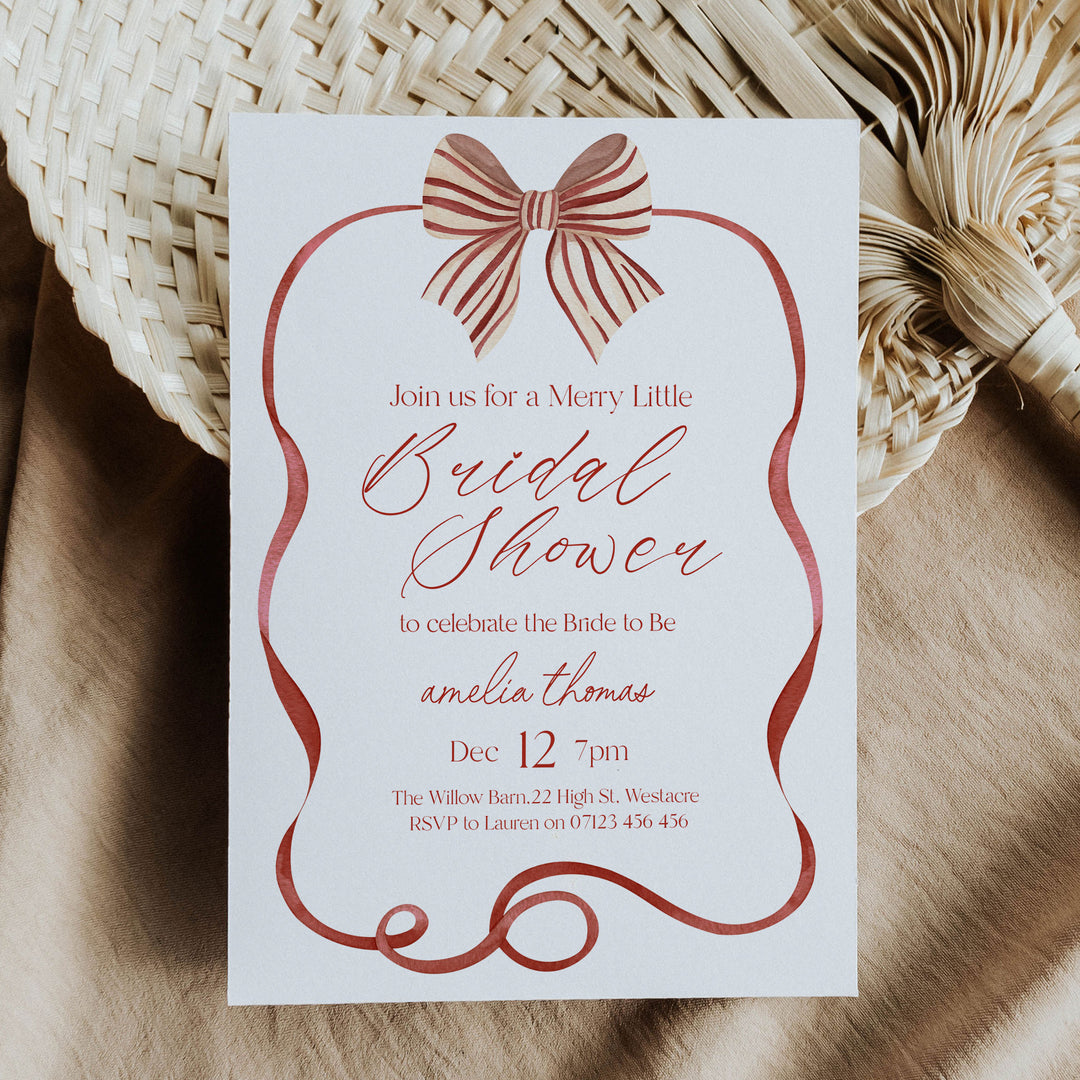Red Striped Bow Bridal Shower Invitation