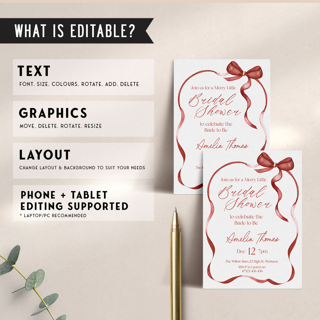 Red Bow Bridal Shower Invitation