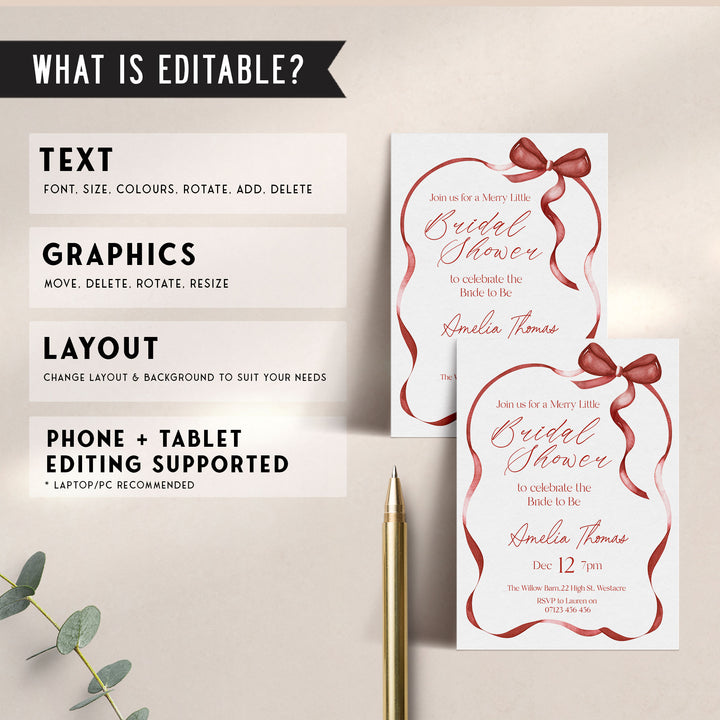 Red Bow Bridal Shower Invitation