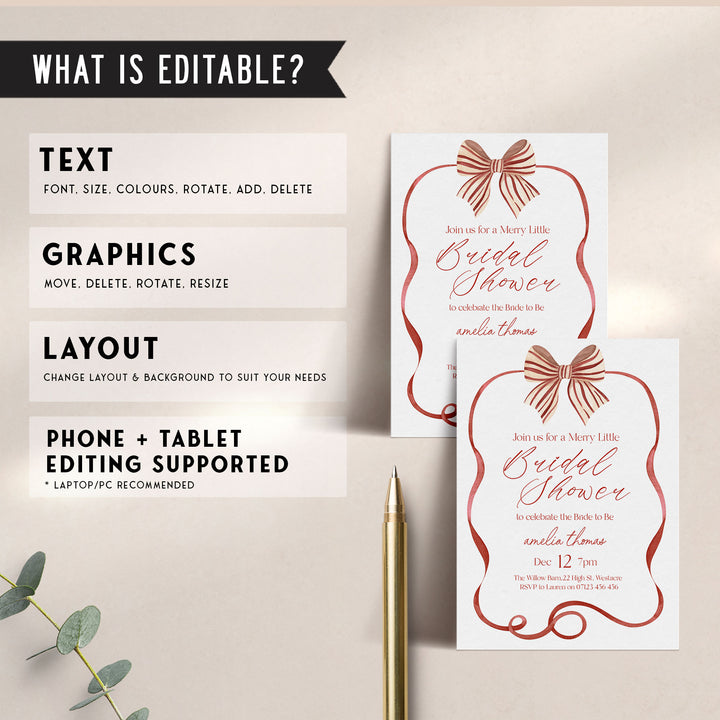 Red Striped Bow Bridal Shower Invitation