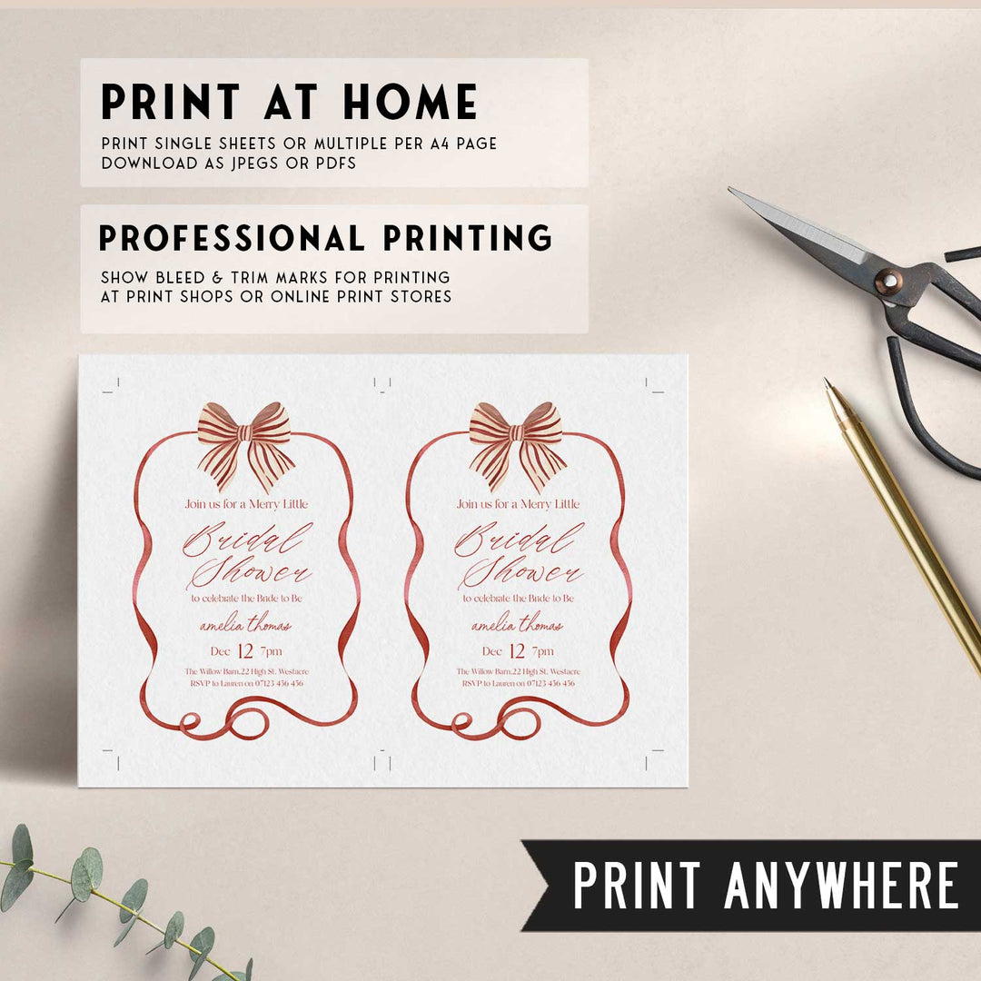 Red Striped Bow Bridal Shower Invitation