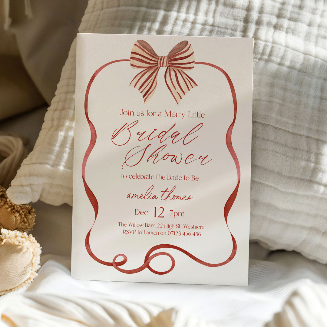 Red Striped Bow Bridal Shower Invitation