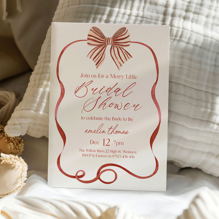 Red Striped Bow Bridal Shower Invitation