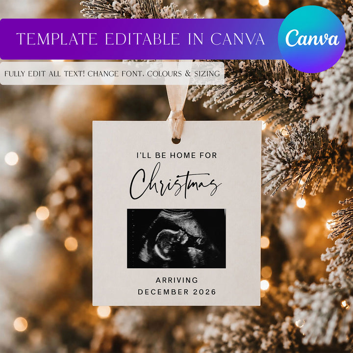 Square Christmas Digital Pregnancy Announcement Editable Canva Template