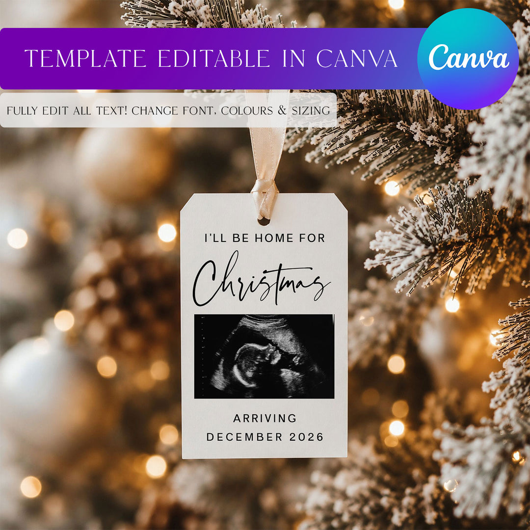 Rectangle Christmas Digital Pregnancy Announcement Editable Canva Template