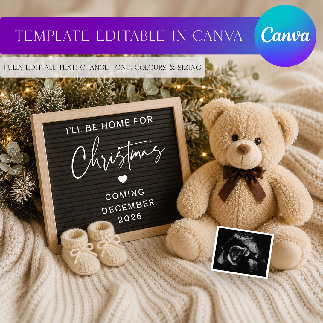 Baby Due  Christmas Digital Pregnancy Announcement Editable Canva Template
