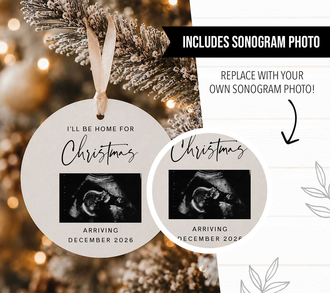 Circle Christmas Digital Pregnancy Announcement editable template in Canva