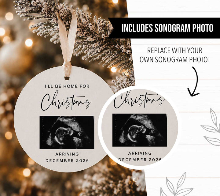 Circle Christmas Digital Pregnancy Announcement editable template in Canva