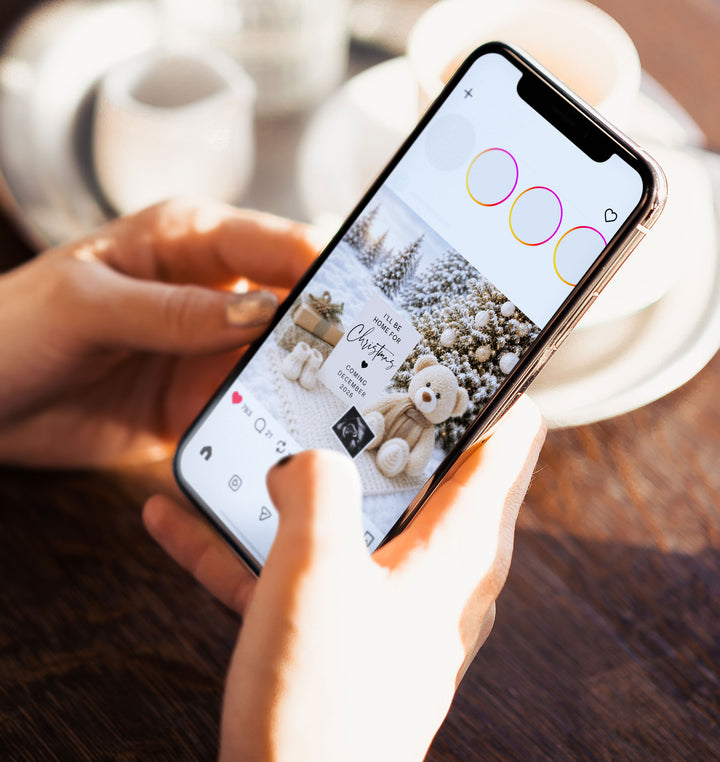 Festive Teddy Bear Christmas Pregnancy Announcement editable Canva template