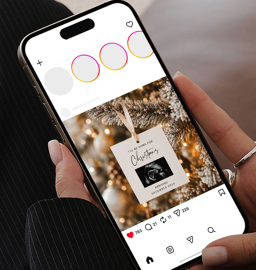 Square Christmas Digital Pregnancy Announcement Editable Canva Template
