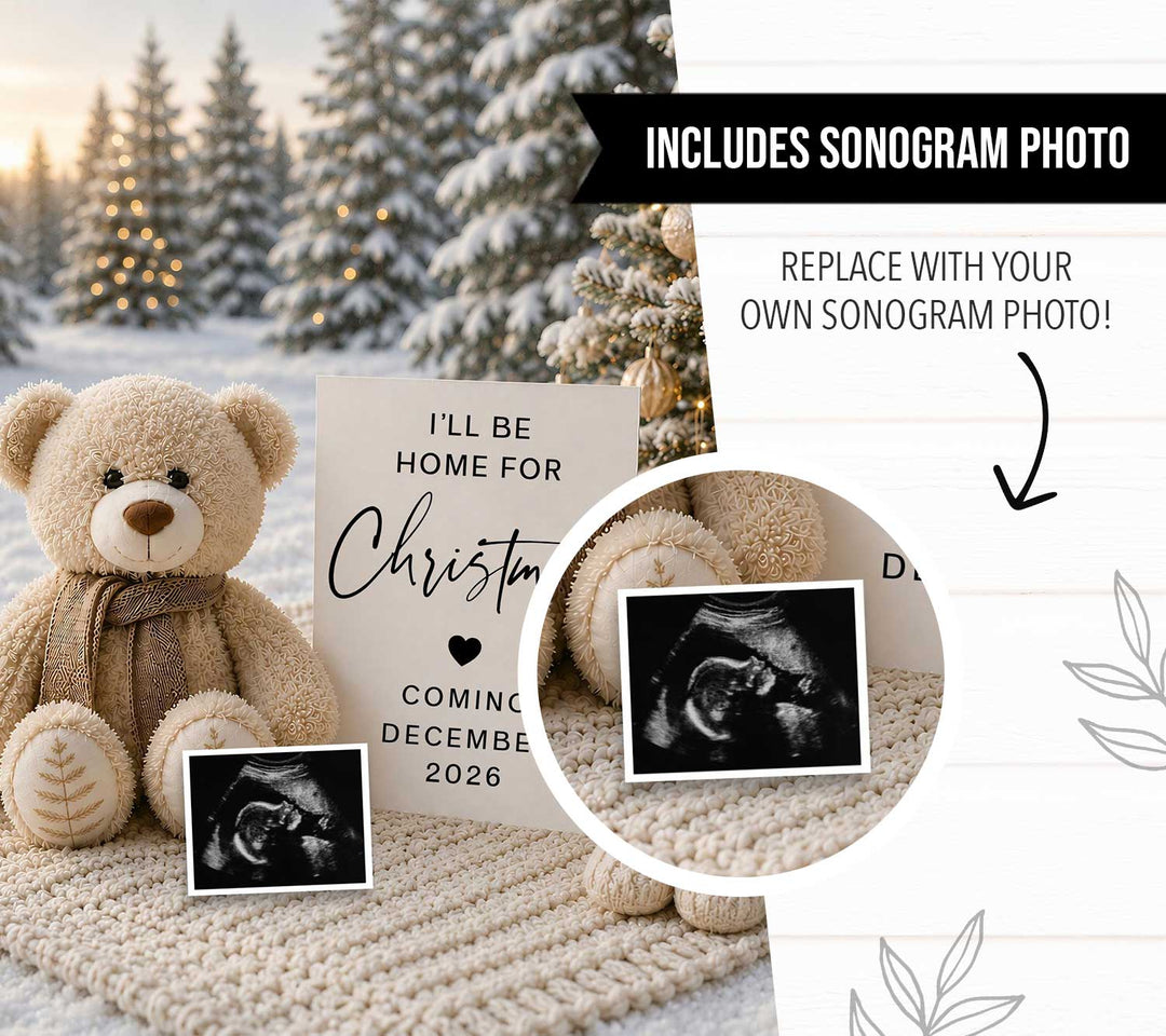 Snowy Teddy Bear Christmas Pregnancy Announcement