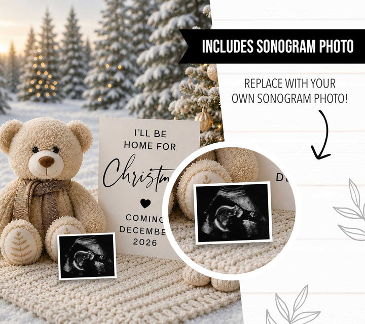 Snowy Teddy Bear Christmas Pregnancy Announcement