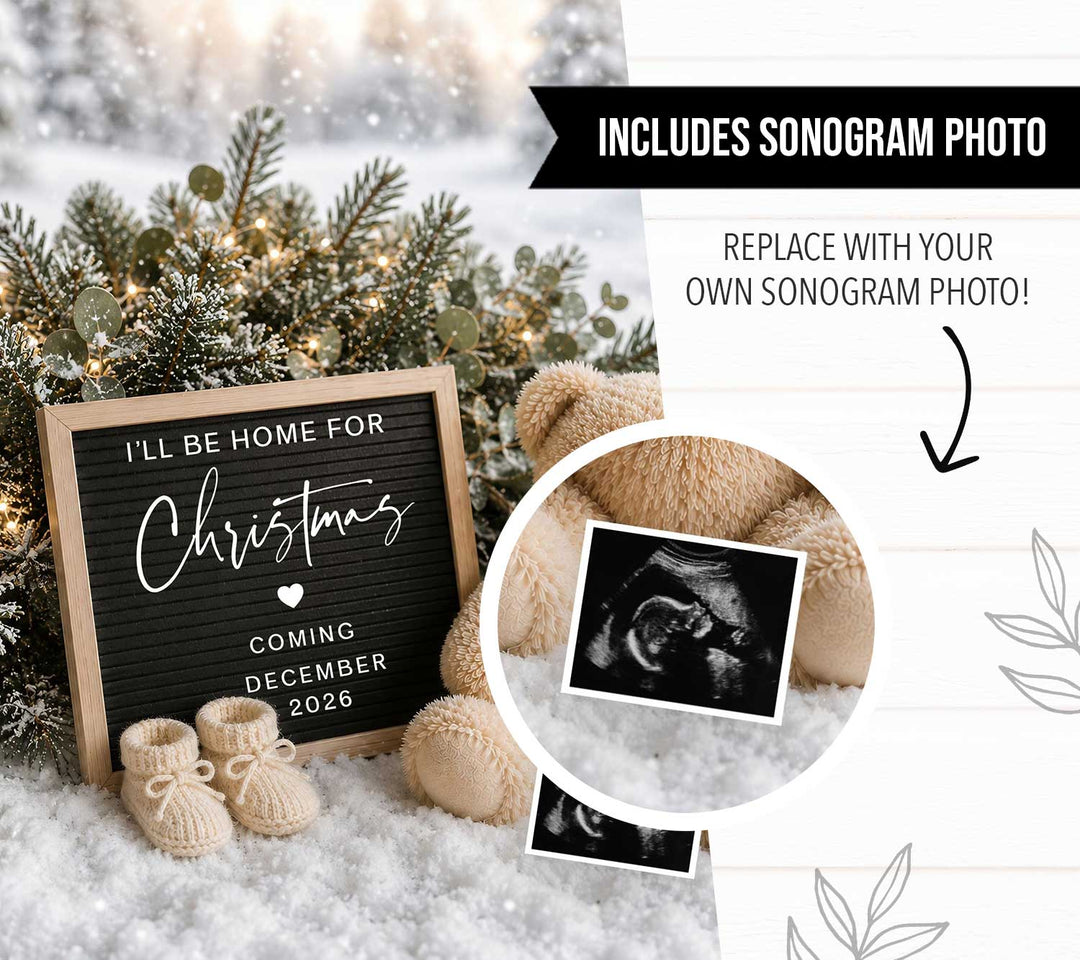 Baby Due Snowy Christmas Digital Pregnancy Announcement