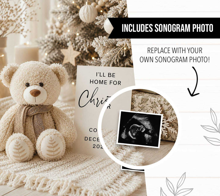 Snowy Bear with Presents Pregnancy Announcement editable Canva template