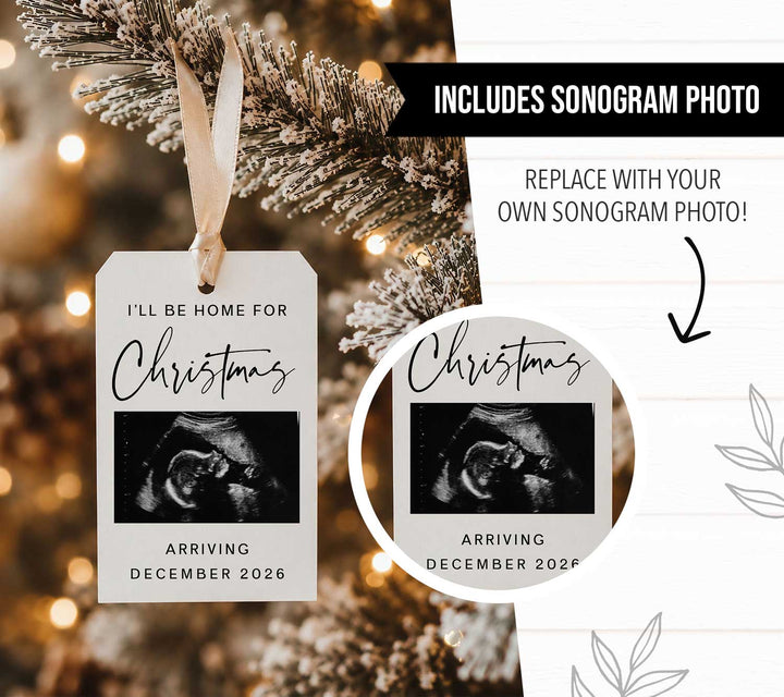 Rectangle Christmas Digital Pregnancy Announcement Editable Canva Template