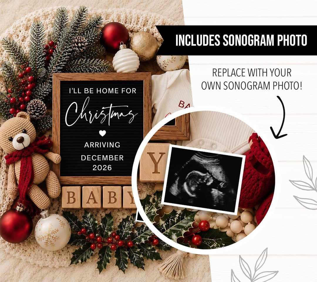 Christmas Pregnancy Announcement editable Canva template