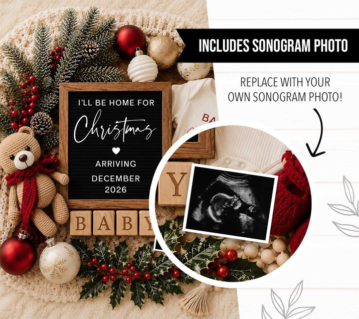 Christmas Pregnancy Announcement editable Canva template