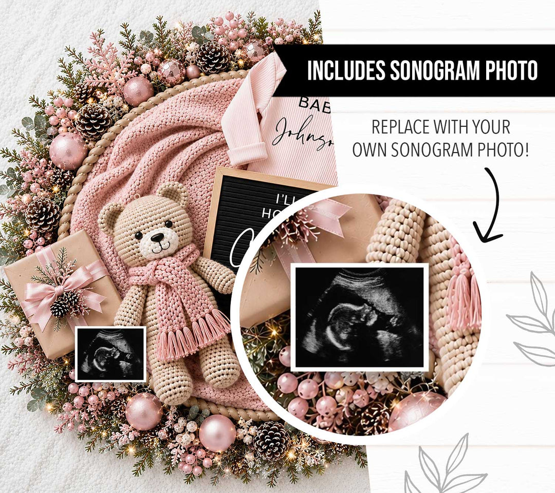 Bear In Pink Christmas Pregnancy Announcement