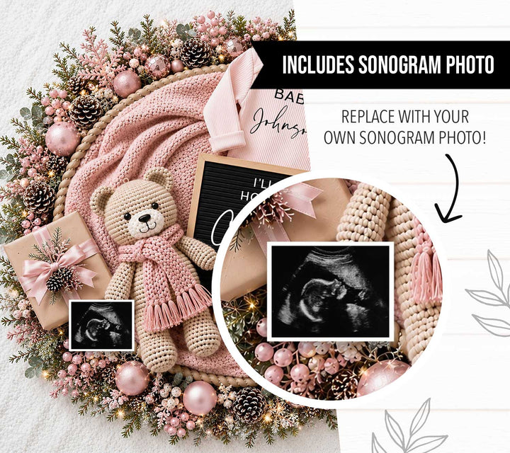 Bear In Pink Christmas Pregnancy Announcement