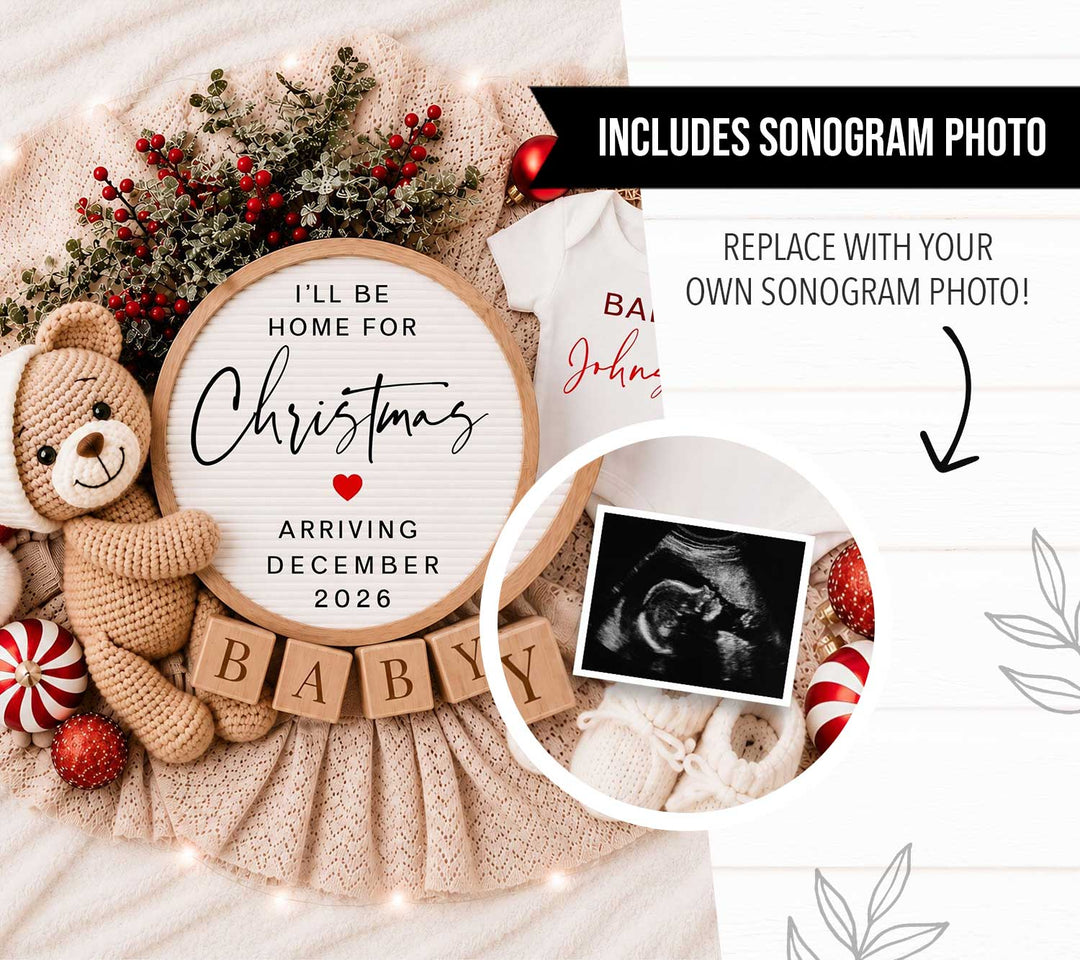 Christmas Digital Pregnancy Announcement Editable Canva Template