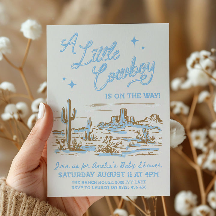 Cowboy Baby Shower Sky Blue Invitation