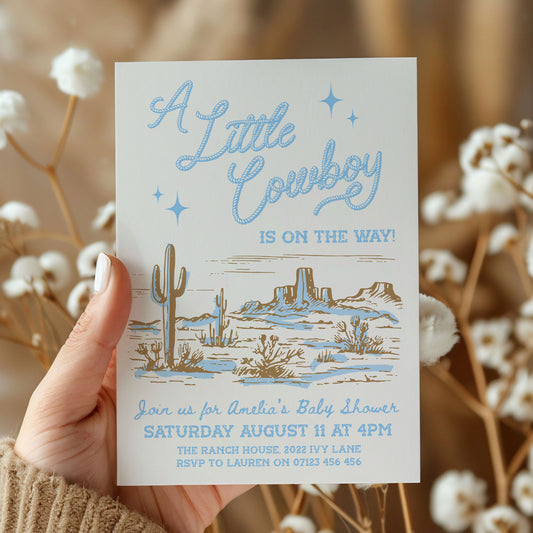 Cowboy Baby Shower Sky Blue Invitation