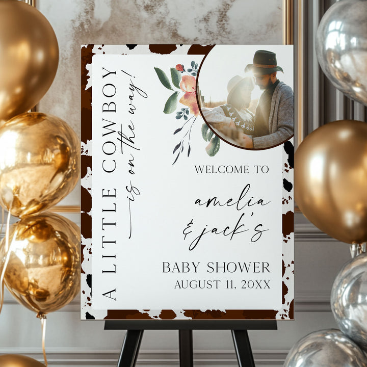 A Little Cowboy Photo Baby Shower Welcome Sign