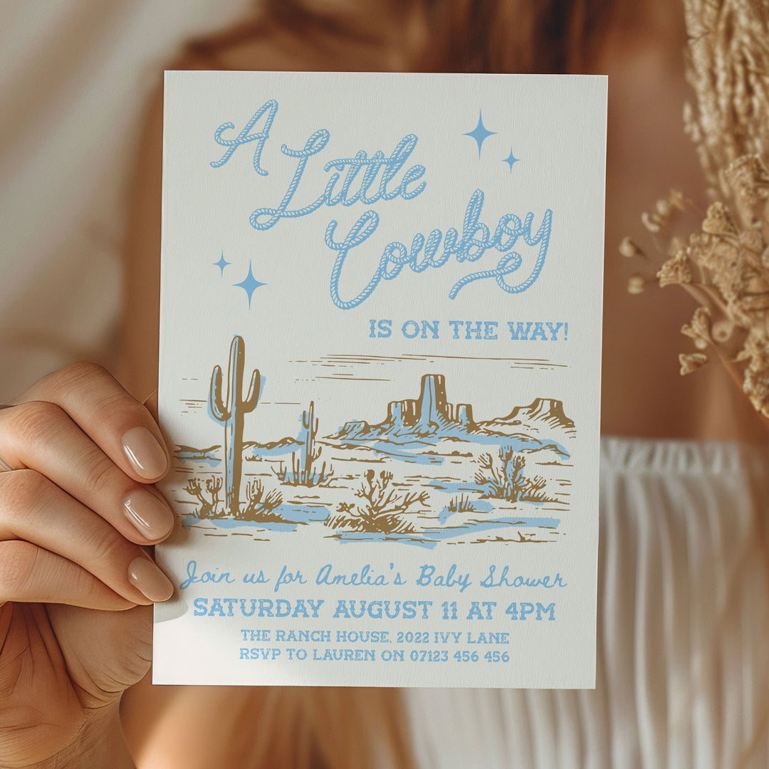 Cowboy Baby Shower Sky Blue Invitation
