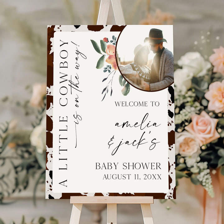 A Little Cowboy Photo Baby Shower Welcome Sign