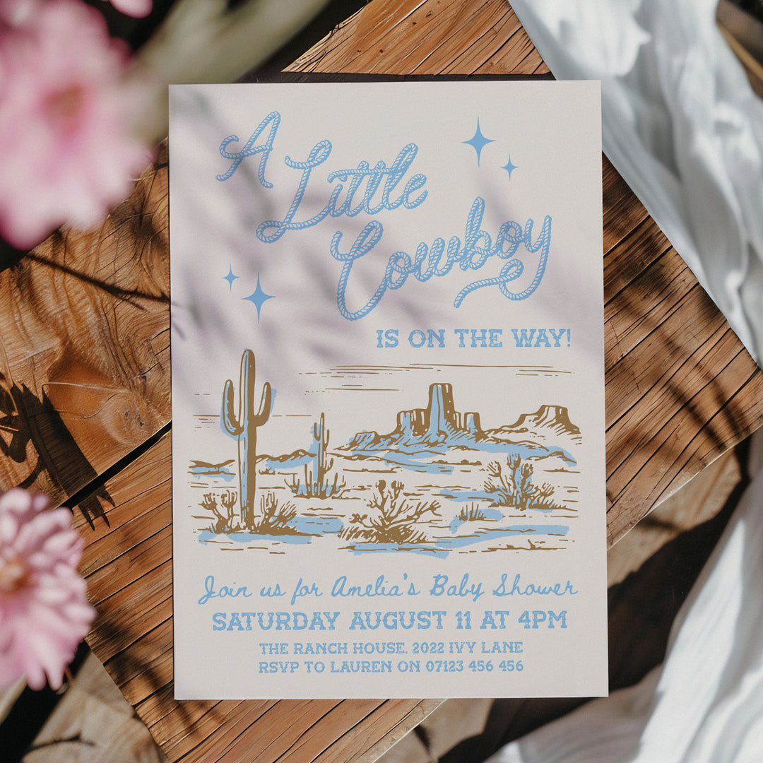 Cowboy Baby Shower Sky Blue Invitation