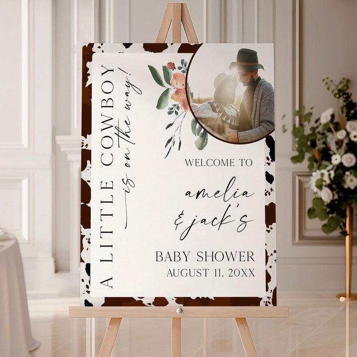 A Little Cowboy Photo Baby Shower Welcome Sign
