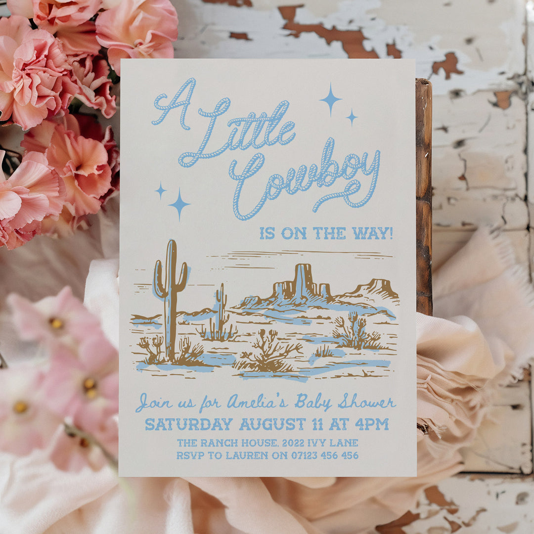 Cowboy Baby Shower Sky Blue Invitation