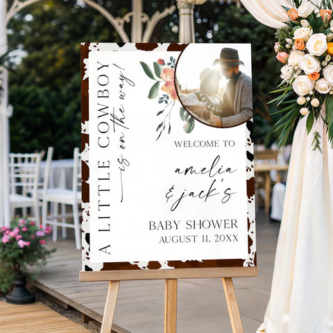 A Little Cowboy Photo Baby Shower Welcome Sign