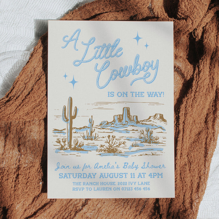 Cowboy Baby Shower Sky Blue Invitation