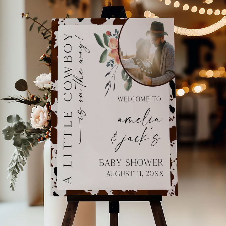 A Little Cowboy Photo Baby Shower Welcome Sign
