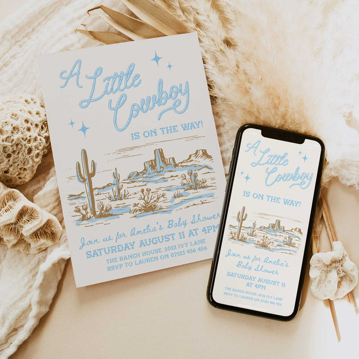 Cowboy Baby Shower Sky Blue Invitation