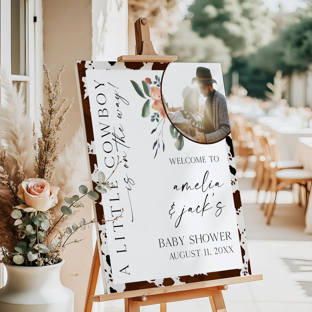 A Little Cowboy Photo Baby Shower Welcome Sign