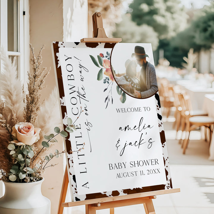 A Little Cowboy Photo Baby Shower Welcome Sign